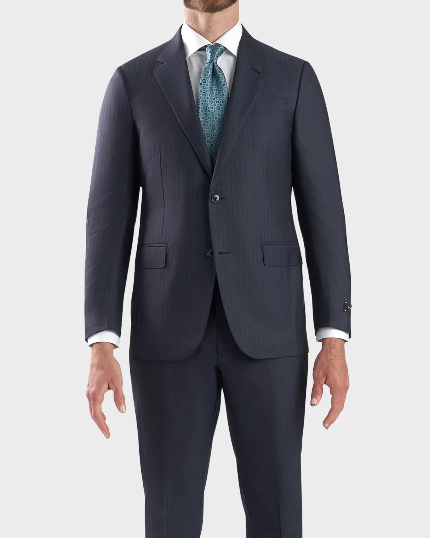 Ermenegildo Zegna Steel Blue With Deep Burgundy Pinstripe Wool Silk Suit^ Suiting