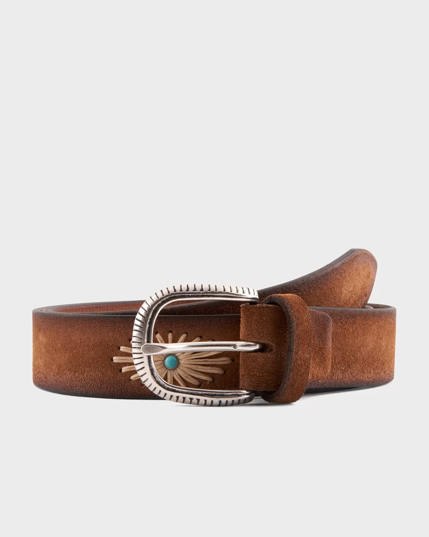 Alberto Luti Tan Hanpainted Suede Embroidered Belt^ Belts