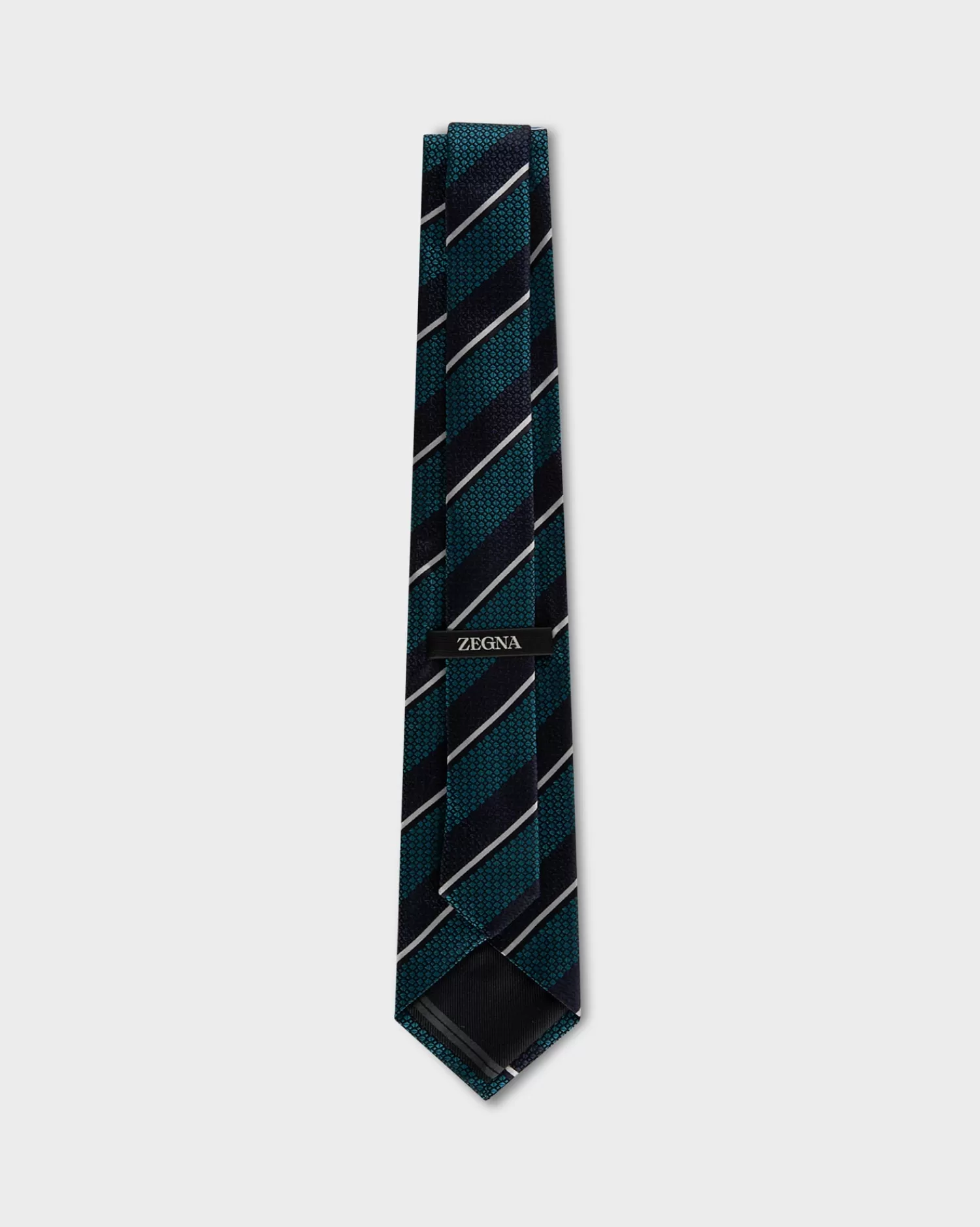 Zegna Teal And Navy Diagonal Pattern Tie^ Ties