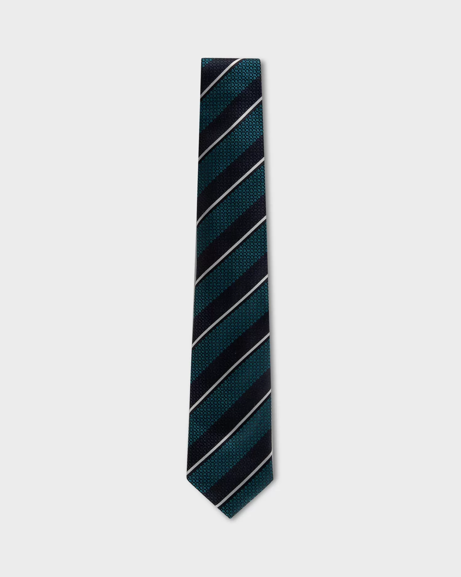 Zegna Teal And Navy Diagonal Pattern Tie^ Ties