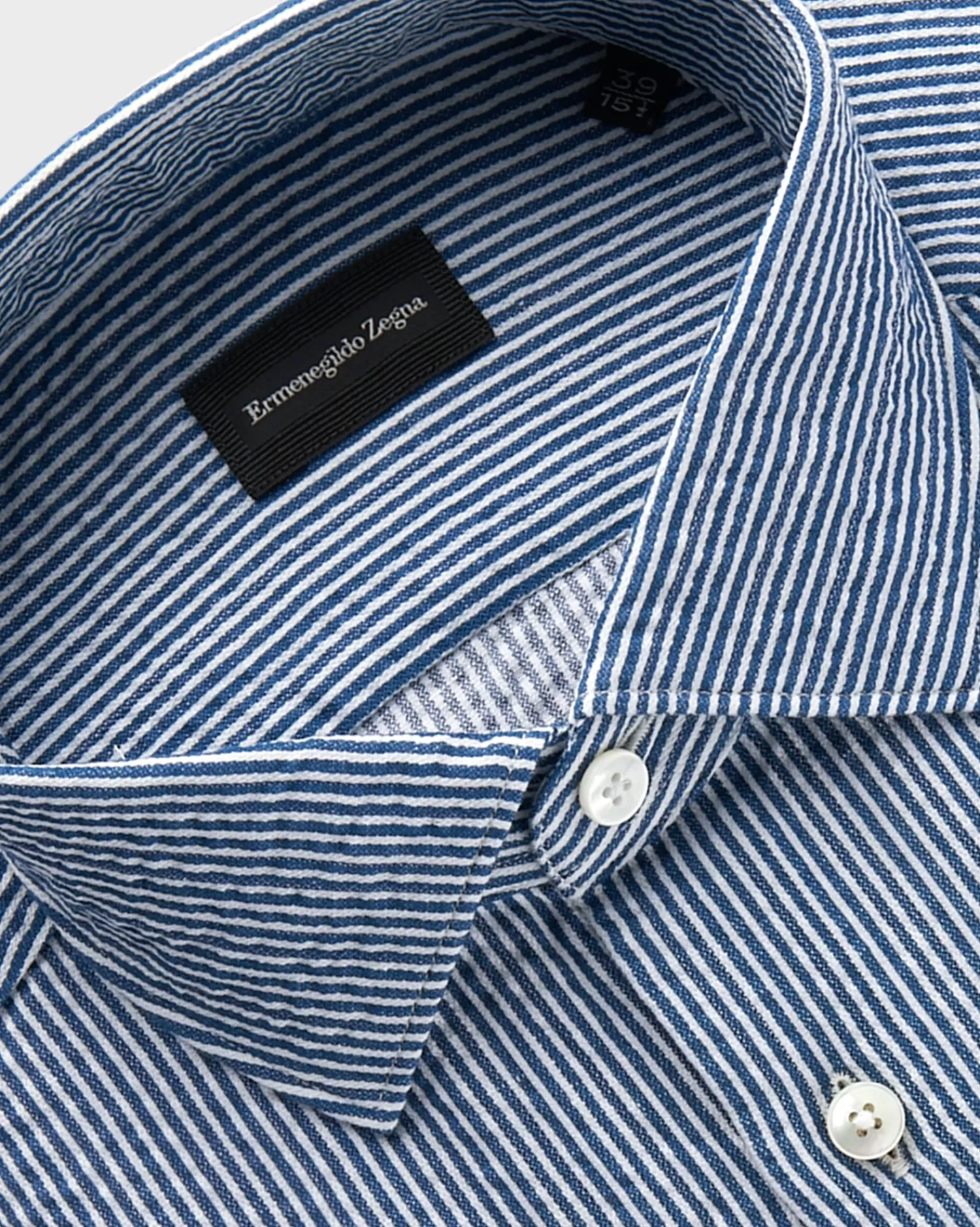 Ermenegildo Zegna Teal And White Pinstripe Cotton Linen Milano Shirt^ Casual Shirts