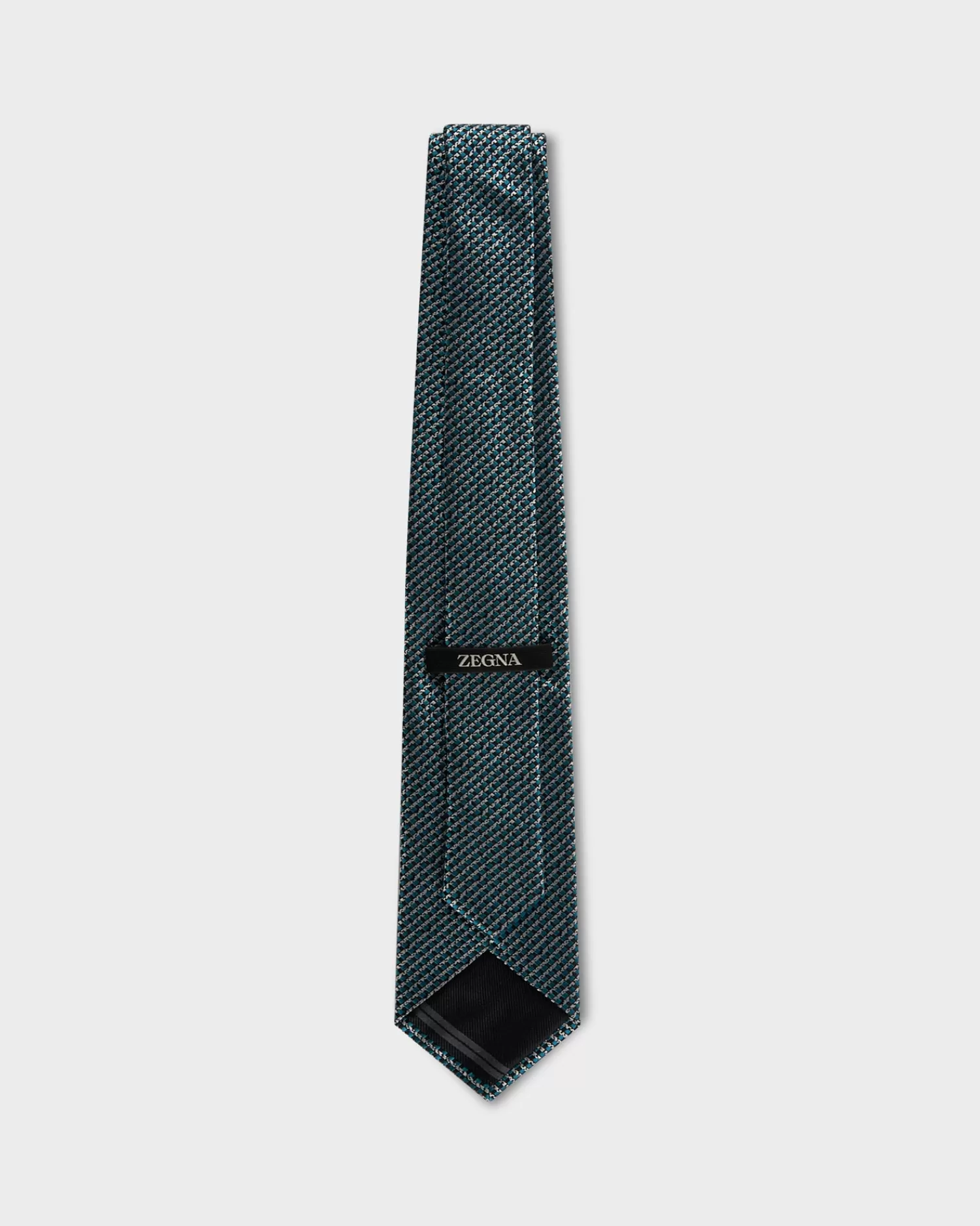 Zegna Teal Black And White Diagonal Pattern Tie^ Ties