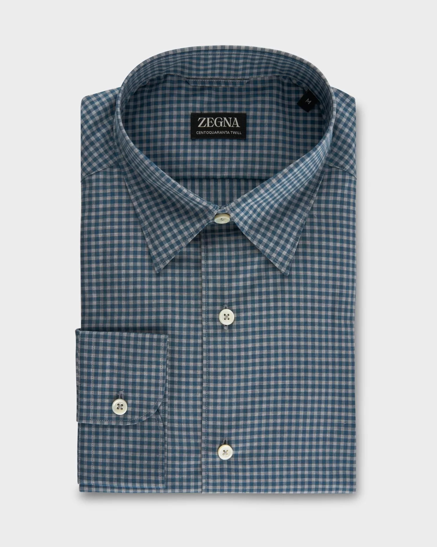 Zegna Teal Blue Gingham Centoquaranta Twill Cotton Shirt^ Casual Shirts