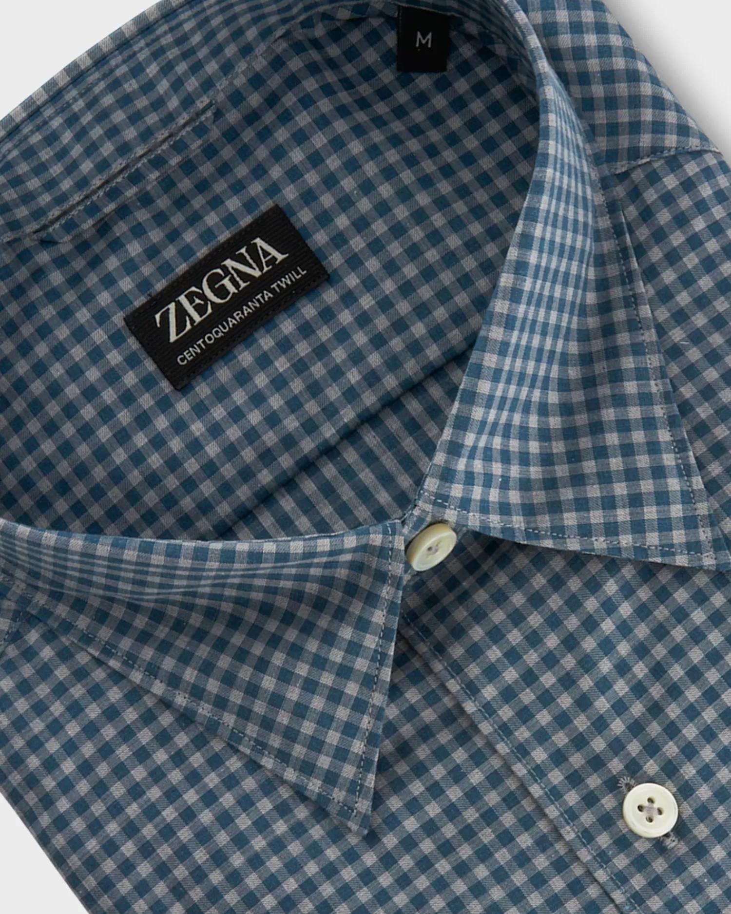 Zegna Teal Blue Gingham Centoquaranta Twill Cotton Shirt^ Casual Shirts