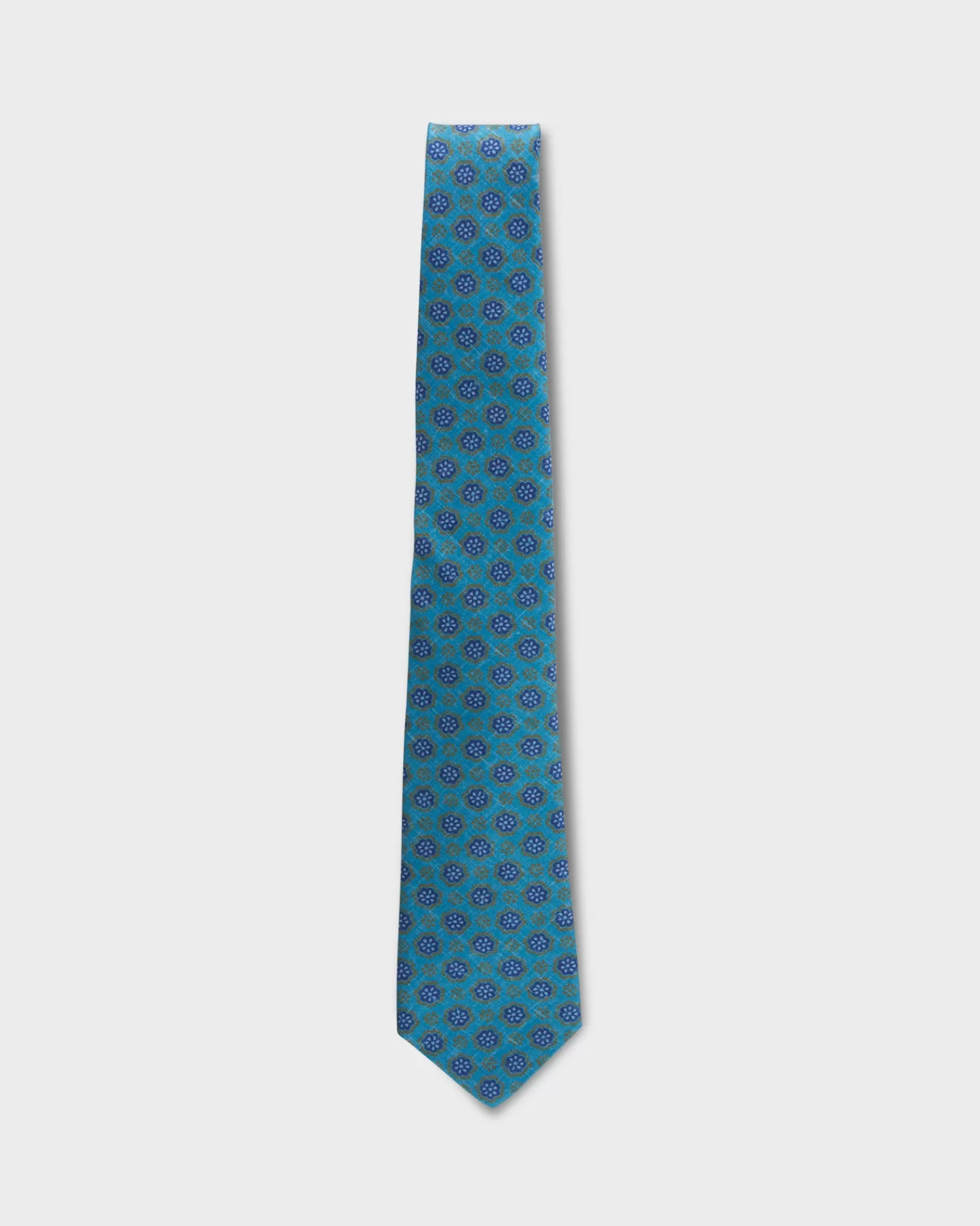 Kiton Turquoise Floral Silk Linen Tie^ Ties