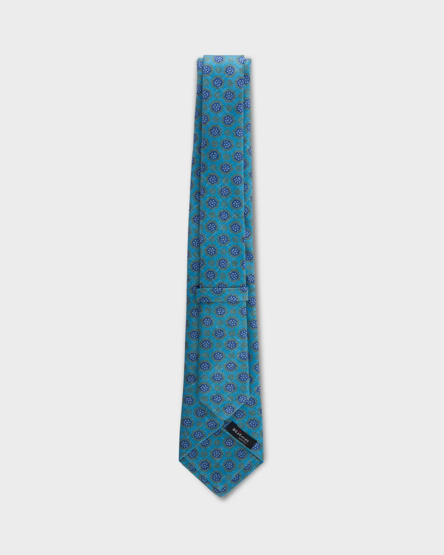 Kiton Turquoise Floral Silk Linen Tie^ Ties