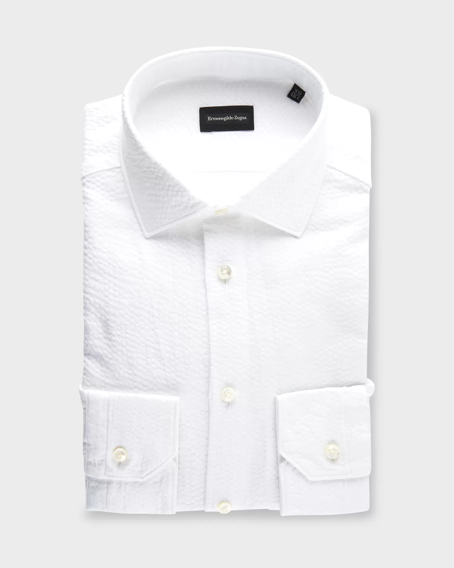 Ermenegildo Zegna White Cotton Linen Seersucker Milano Shirt^ Casual Shirts