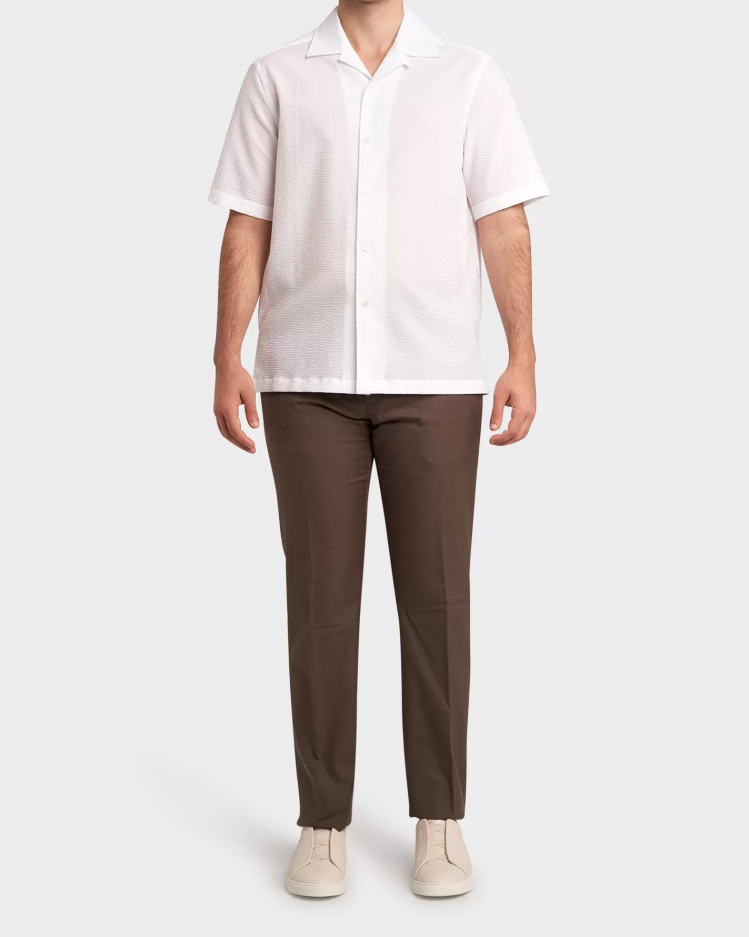 Zegna White Cotton Seersucker Shirt^ Casual Shirts