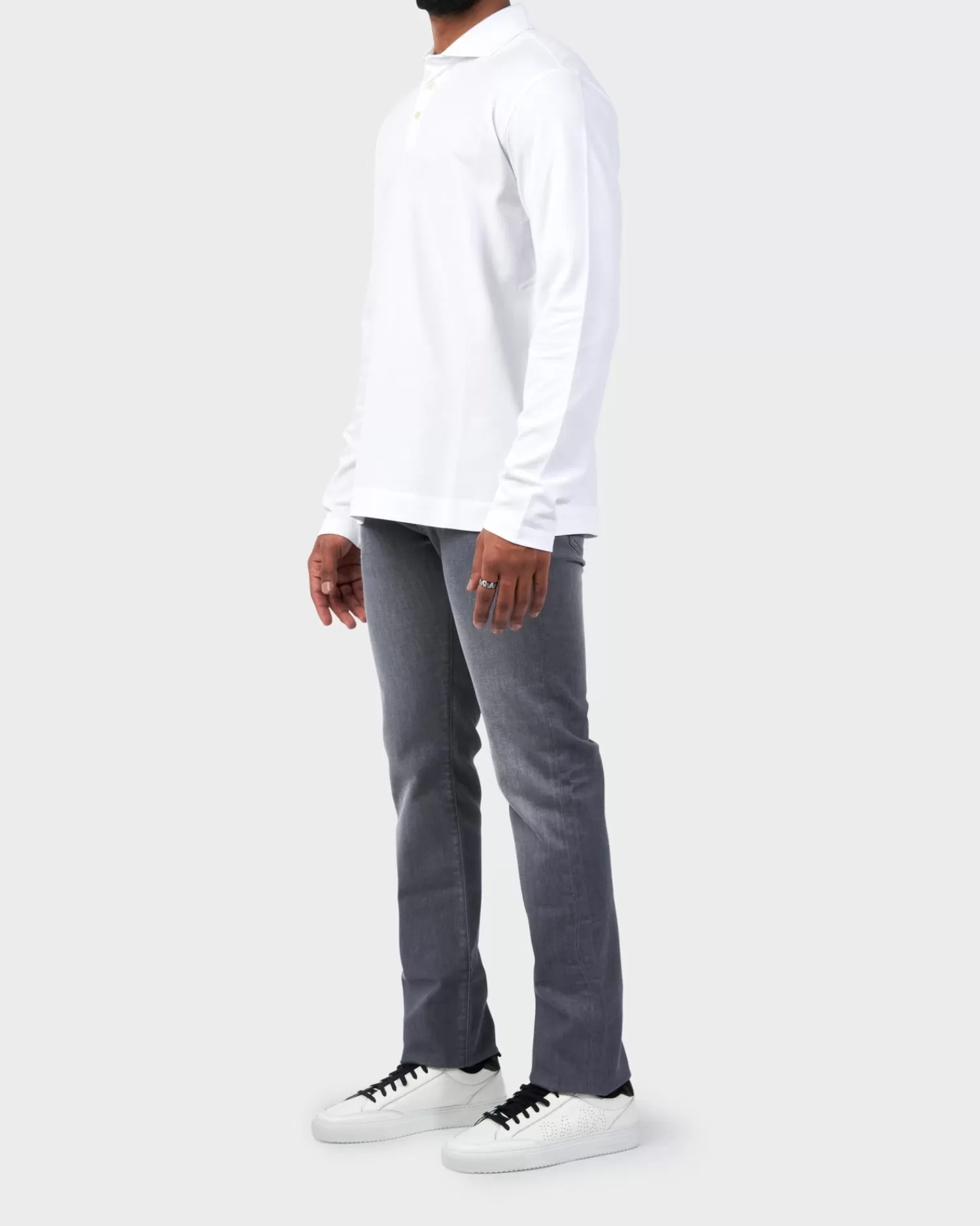 Z Zegna White Long Sleeve Cotton Polo Shirt^ Polos