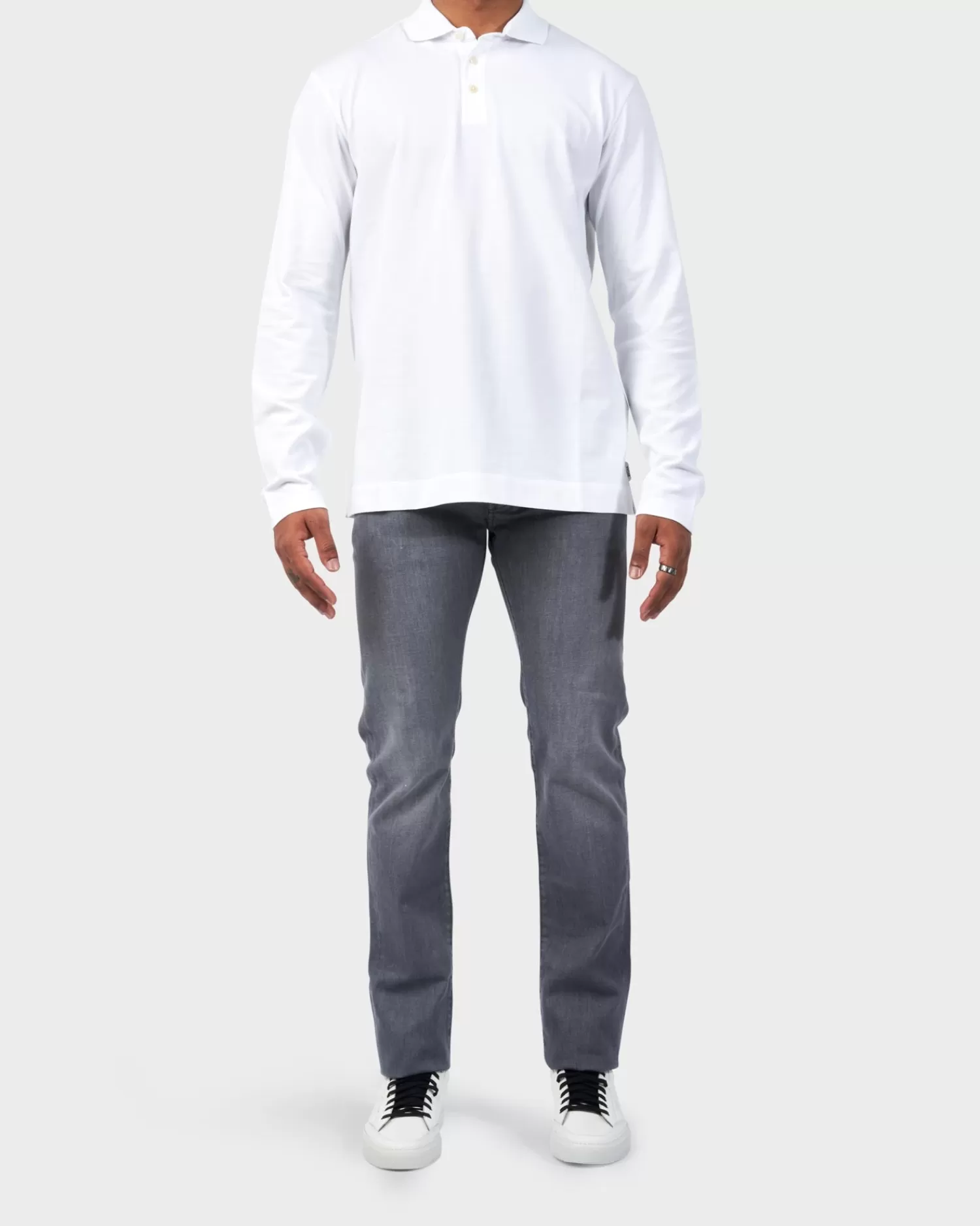 Z Zegna White Long Sleeve Cotton Polo Shirt^ Polos