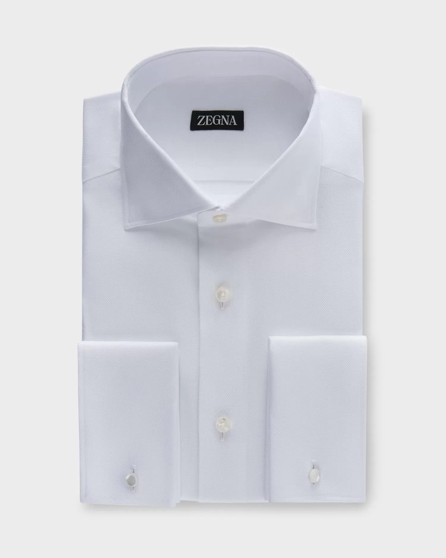 Zegna White Micro Texture French Cuff Cotton Shirt^ Business Shirts