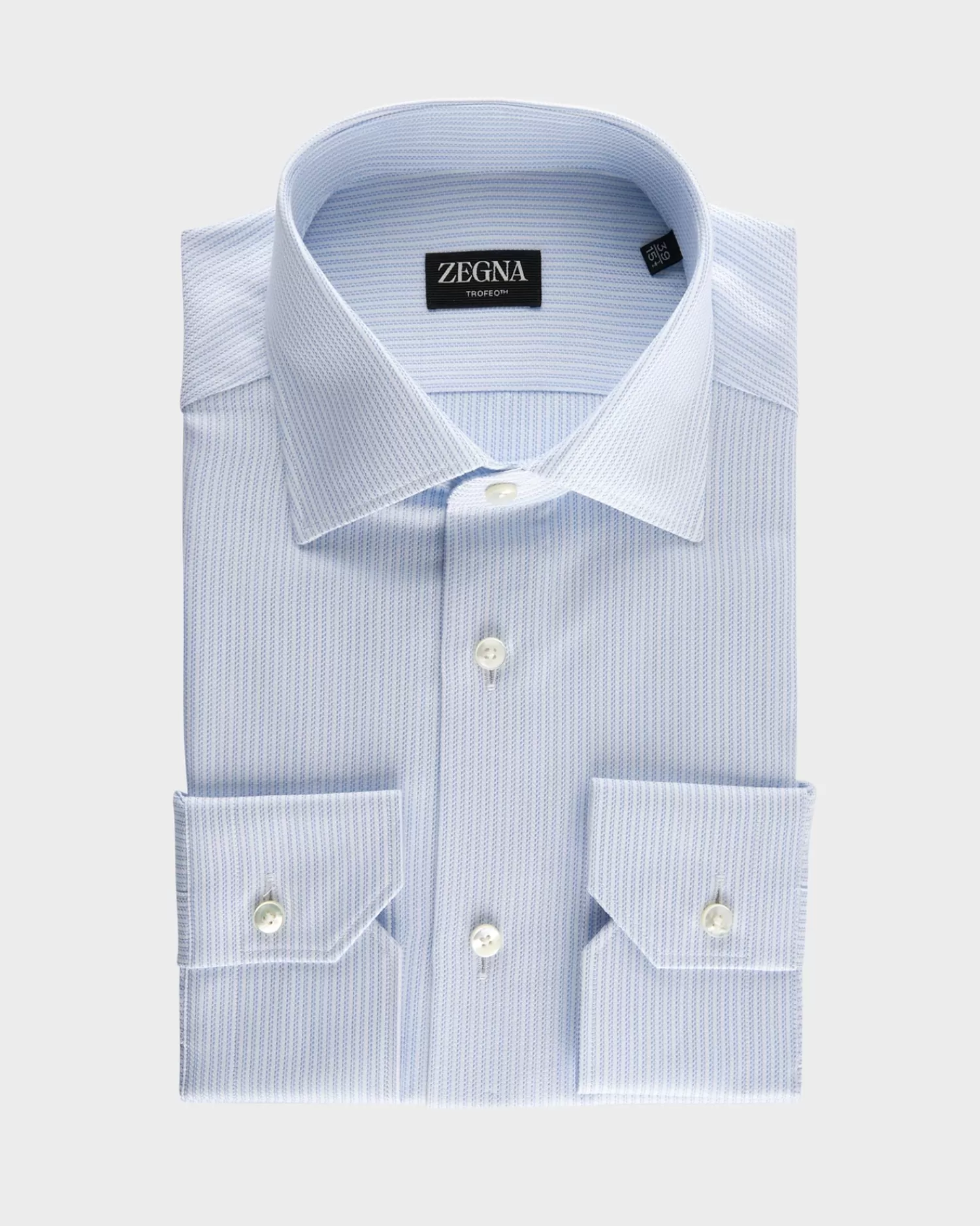 Zegna White With Blue Rope Stripe Trofeo Cotton Shirt^ Business Shirts