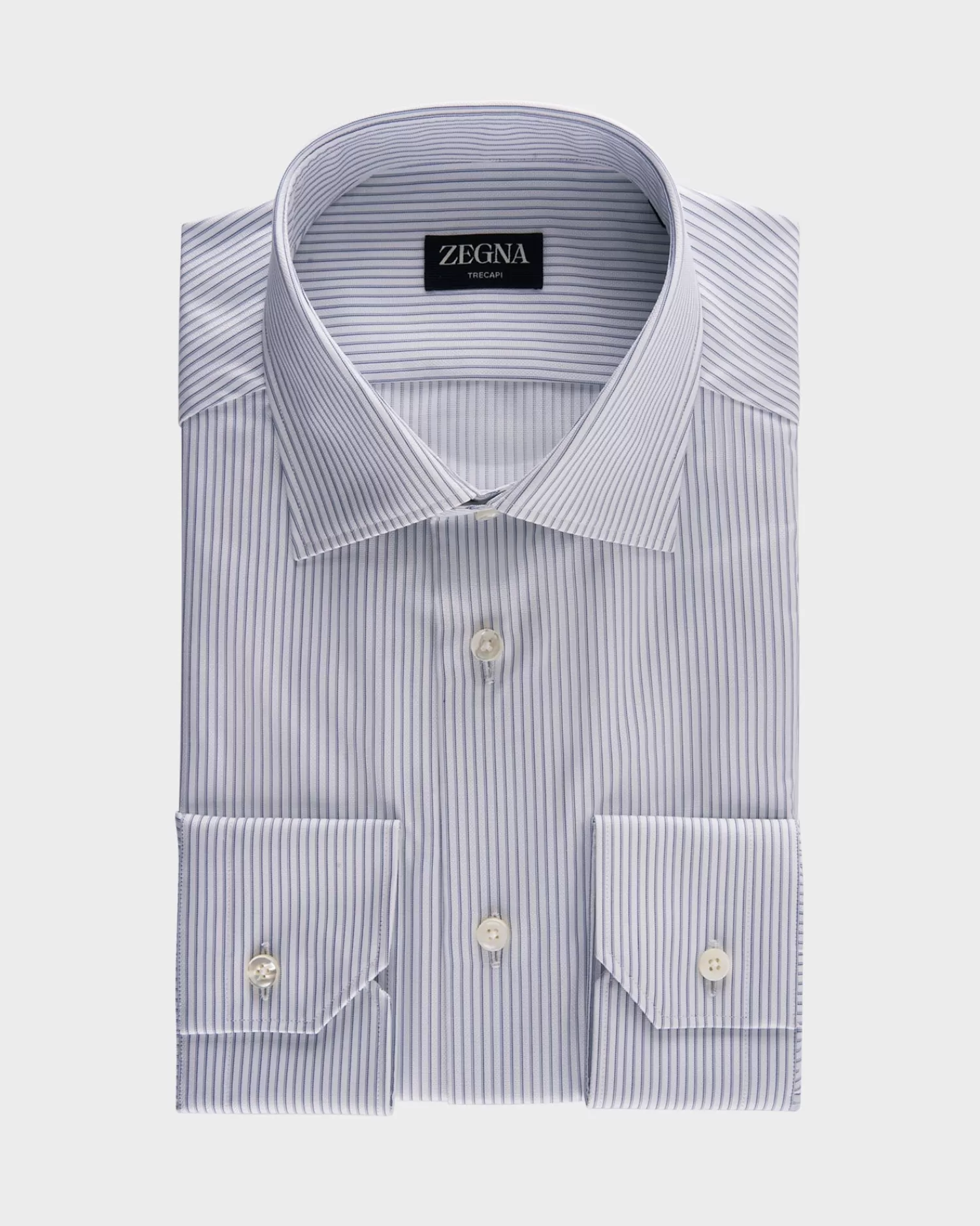 Zegna White With Blue Stripe Trecapi Cotton Shirt^ Business Shirts