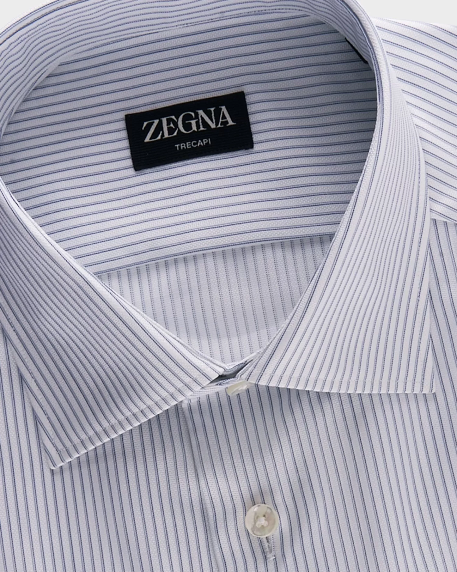 Zegna White With Blue Stripe Trecapi Cotton Shirt^ Business Shirts