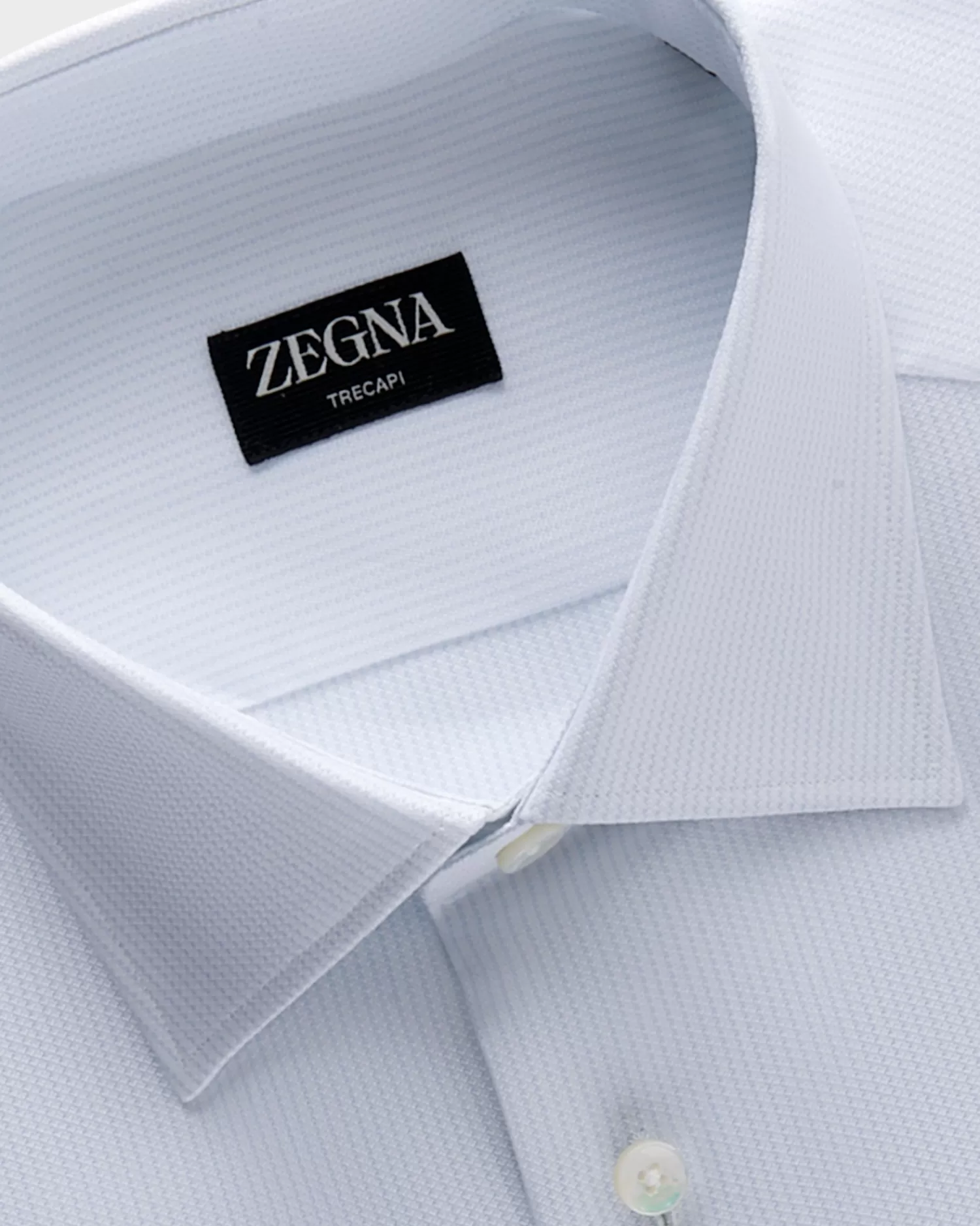 Zegna White With Light Blue Microtexture Trecapi Cotton Shirt^ Business Shirts