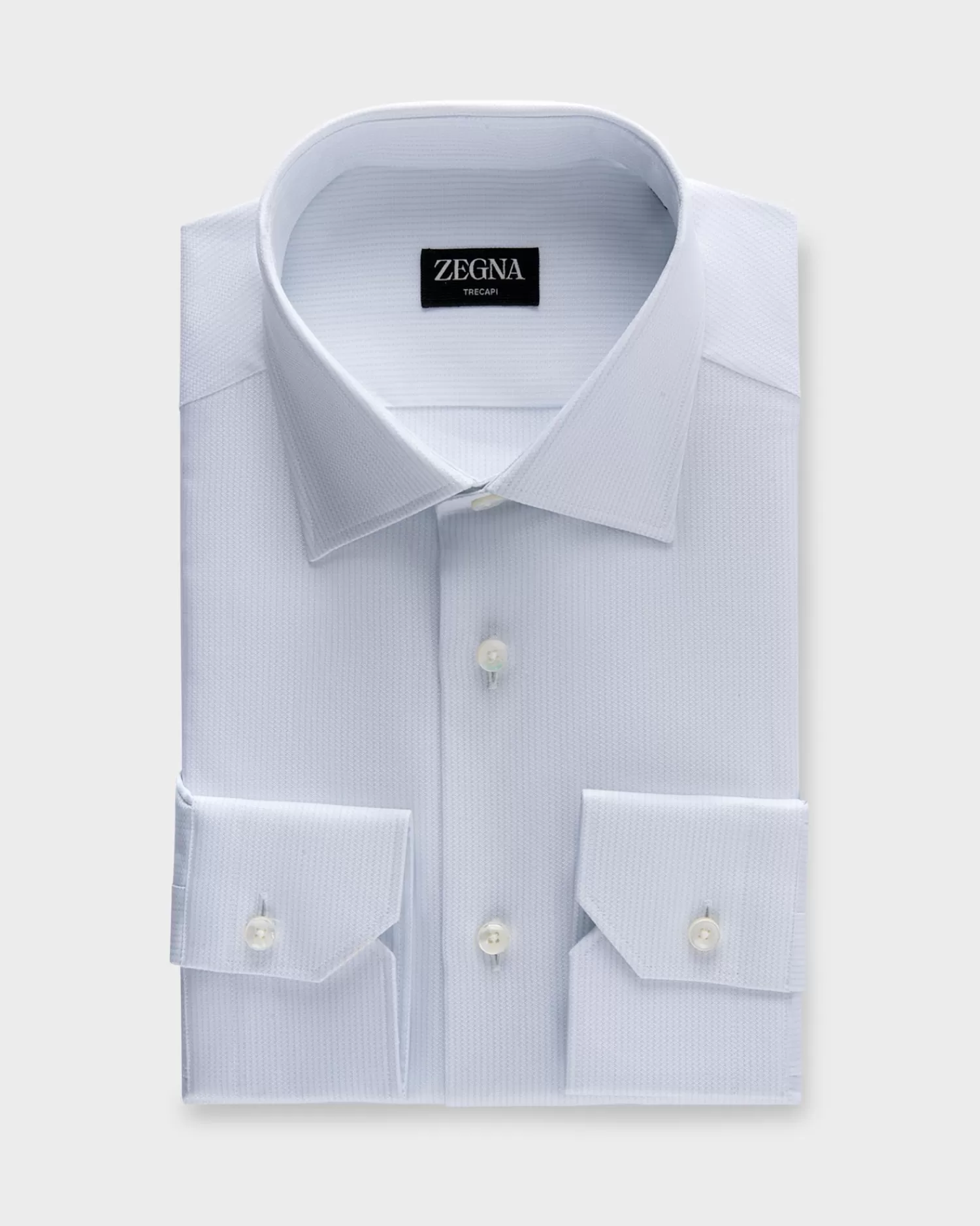 Zegna White With Light Blue Microtexture Trecapi Cotton Shirt^ Business Shirts